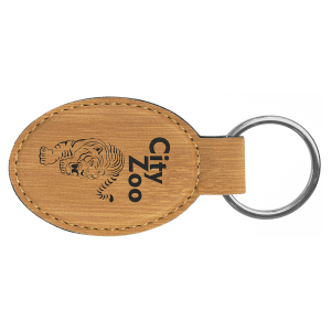 3" x 1 3/4" Bamboo Laserable Leatherette Oval Keychain - GFT861 - Austin Print Co.