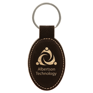 3" x 1 3/4" Black/Gold Laserable Leatherette Oval Keychain - GFT241A - Austin Print Co.