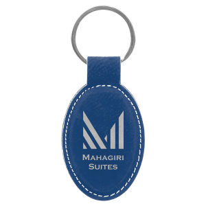 3" x 1 3/4" Blue/Silver Laserable Leatherette Oval Keychain - GFT830 - Austin Print Co.