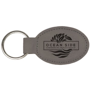 3" x 1 3/4" Gray Laserable Leatherette Oval Keychain - GFT360 - Austin Print Co.