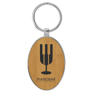 3" x 1 3/4" Laserable Leatherette/Metal Bamboo Oval Keychain - GFT2160 - Austin Print Co.