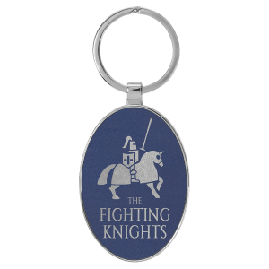 3" x 1 3/4" Laserable Leatherette/Metal Blue/Silver Oval Keychain - GFT2159 - Austin Print Co.