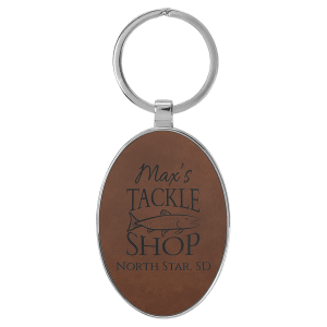 3" x 1 3/4" Laserable Leatherette/Metal Dark Brown Oval Keychain - GFT2151 - Austin Print Co.