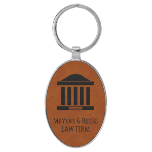 3" x 1 3/4" Laserable Leatherette/Metal Rawhide Oval Keychain - GFT2153 - Austin Print Co.