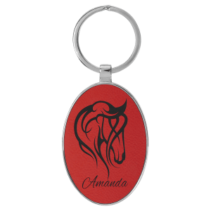 3" x 1 3/4" Laserable Leatherette/Metal Red Oval Keychain - GFT2161 - Austin Print Co.