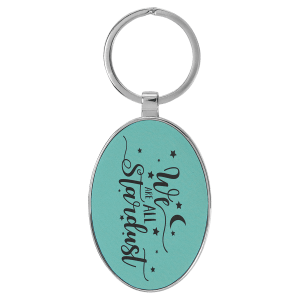 3" x 1 3/4" Laserable Leatherette/Metal Teal Oval Keychain - GFT2158 - Austin Print Co.