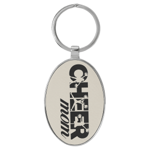 3" x 1 3/4" Laserable Leatherette/Metal White/Black Oval Keychain - GFT2162 - Austin Print Co.