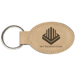 3" x 1 3/4" Light Brown Laserable Leatherette Oval Keychain - GFT175 - Austin Print Co.