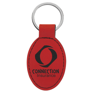 3" x 1 3/4" Red Laserable Leatherette Oval Keychain - GFT900 - Austin Print Co.