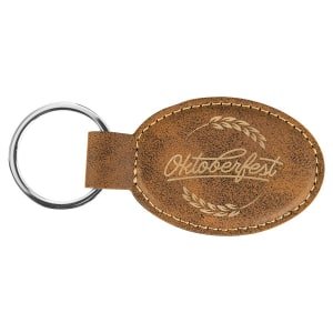 3" x 1 3/4" Rustic/Gold Laserable Leatherette Oval Keychain - GFT701 - Austin Print Co.