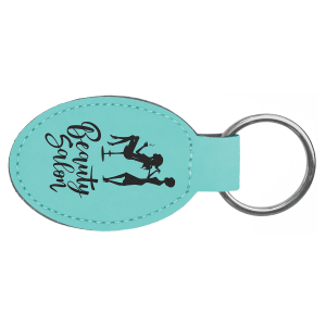 3" x 1 3/4" Teal Laserable Leatherette Oval Keychain - GFT800 - Austin Print Co.