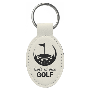 3" x 1 3/4" White Laserable Leatherette Oval Keychain - GFT2370 - Austin Print Co.