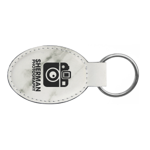 3" x 1 3/4" White Marble Laserable Leatherette Oval Keychain - GFT862 - Austin Print Co.
