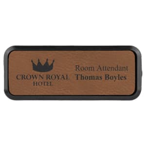 3" x 1" Dark Brown Laserable Leatherette Round Corner Badge & Frame - BDG232 - Austin Print Co.