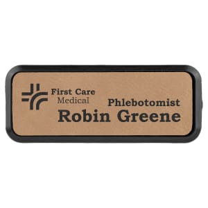 3" x 1" Light Brown Laserable Leatherette Round Corner Badge & Frame - BDG231 - Austin Print Co.