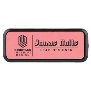 3" x 1" Pink Laserable Leatherette Round Corner Badge & Frame - BDG238 - Austin Print Co.