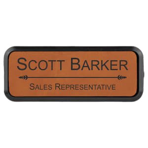 3" x 1" Rawhide Laserable Leatherette Round Corner Badge & Frame - BDG234 - Austin Print Co.