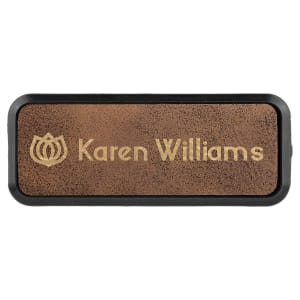 3" x 1" Rustic/Gold Laserable Leatherette Round Corner Badge & Frame - BDG240 - Austin Print Co.