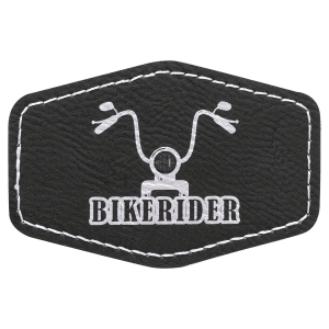 3" x 2" Hex Black/Silver Laserable Leatherette Patch with Adhesive - PTH133 - Austin Print Co.
