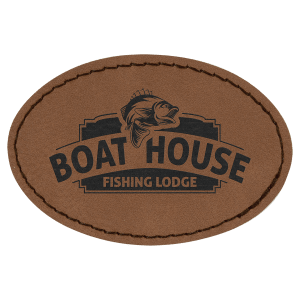 3" x 2" Oval Dark Brown Laserable Leatherette Patch with Adhesive - PTH505 - Austin Print Co.