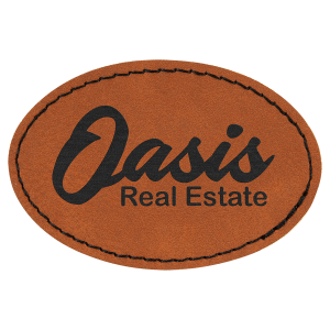 3" x 2" Oval Rawhide Laserable Leatherette Patch with Adhesive - PTH502 - Austin Print Co.