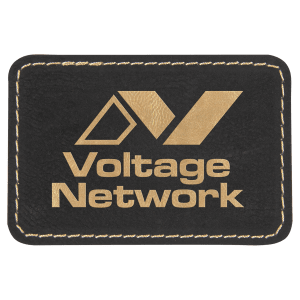 3" x 2" Rectangle Black/Gold Laserable Leatherette Patch with Adhesive - PTH106 - Austin Print Co.