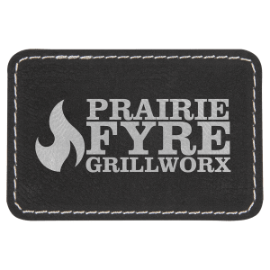 3" x 2" Rectangle Black/Silver Laserable Leatherette Patch with Adhesive - PTH103 - Austin Print Co.