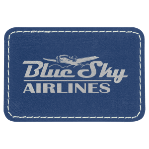 3" x 2" Rectangle Blue/Silver Laserable Leatherette Patch with Adhesive - PTH109 - Austin Print Co.