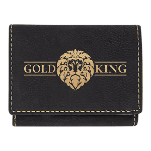 3" x 4" Black/Gold Laserable Leatherette Trifold Wallet - GFT1187 - Austin Print Co.