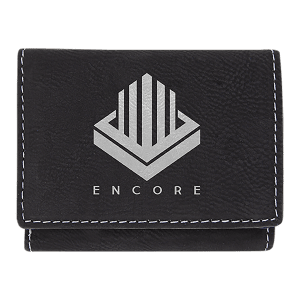 3" x 4" Black/Silver Laserable Leatherette Trifold Wallet - GFT1190 - Austin Print Co.
