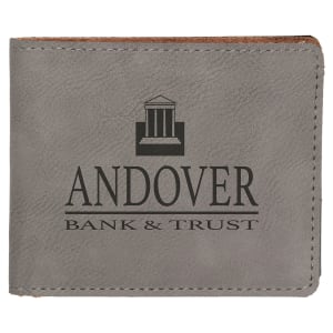 4 1/2" x 3 1/2" Gray Laserable Leatherette Bifold Wallet - GFT373 - Austin Print Co.