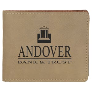 4 1/2" x 3 1/2" Light Brown Laserable Leatherette Bifold Wallet - GFT189 - Austin Print Co.
