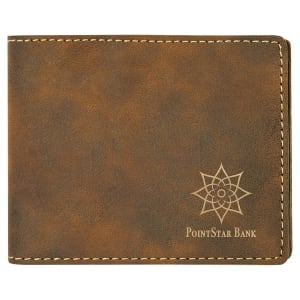4 1/2" x 3 1/2" Rustic/Gold Laserable Leatherette Bifold Wallet - GFT708 - Austin Print Co.