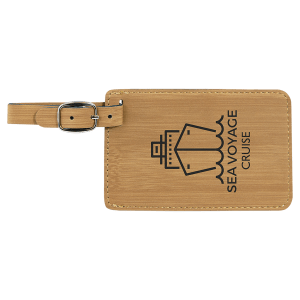 4 1/4" x 2 3/4" Bamboo Laserable Leatherette Luggage Tag - GFT865 - Austin Print Co.
