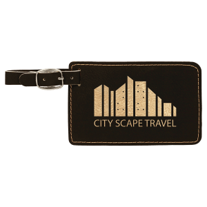 4 1/4" x 2 3/4" Black/Gold Laserable Leatherette Luggage Tag - GFT243A - Austin Print Co.