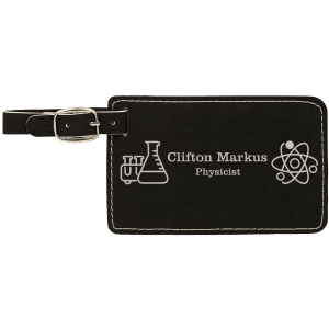 4 1/4" x 2 3/4" Black/Silver Laserable Leatherette Luggage Tag - GFT604 - Austin Print Co.