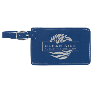 4 1/4" x 2 3/4" Blue/Silver Laserable Leatherette Luggage Tag - GFT832 - Austin Print Co.