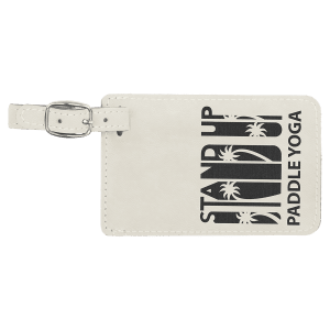 4 1/4" x 2 3/4" White/Black Laserable Leatherette Luggage Tag - GFT990 - Austin Print Co.