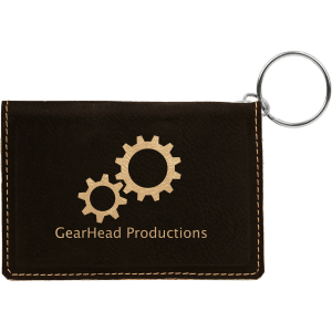 4 1/4" x 3" Black/Gold Laserable Leatherette Keychain ID Holder - GFT258A - Austin Print Co.