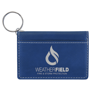 4 1/4" x 3" Blue/Silver Laserable Leatherette Keychain ID Holder - GFT910 - Austin Print Co.