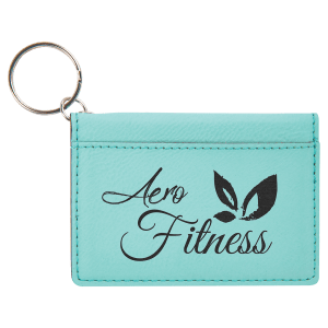 4 1/4" x 3" Teal Laserable Leatherette Keychain ID Holder - GFT815 - Austin Print Co.