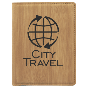 4 1/4" x 5 1/2" Bamboo Laserable Leatherette Passport Holder - GFT887 - Austin Print Co.