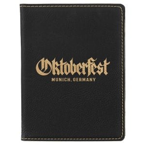 4 1/4" x 5 1/2" Black/Gold Laserable Leatherette Passport Holder - GFT643 - Austin Print Co.