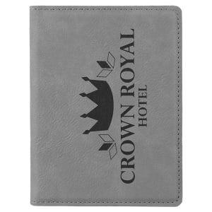 4 1/4" x 5 1/2" Gray Laserable Leatherette Passport Holder - GFT645 - Austin Print Co.