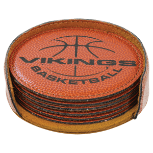 4" Basketball Round Laserable Leatherette 6 - Coaster Set - GFT1328 - JDS
