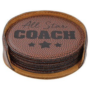 4" Football Round Laserable Leatherette 6 - Coaster Set - GFT1327 - JDS