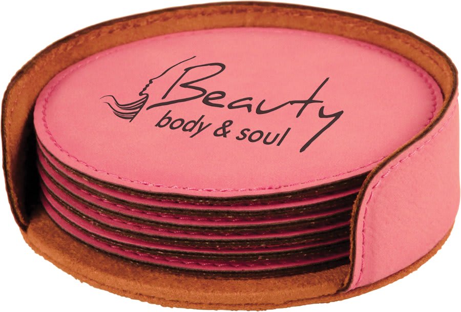 4" Round Laserable Leatherette 6 - Coaster Set - JDS
