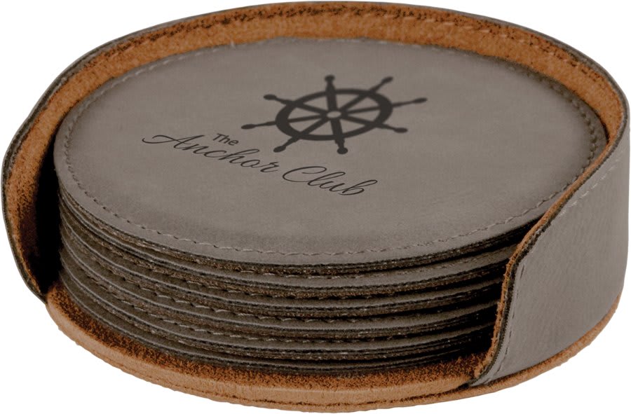 4" Round Laserable Leatherette 6 - Coaster Set - JDS