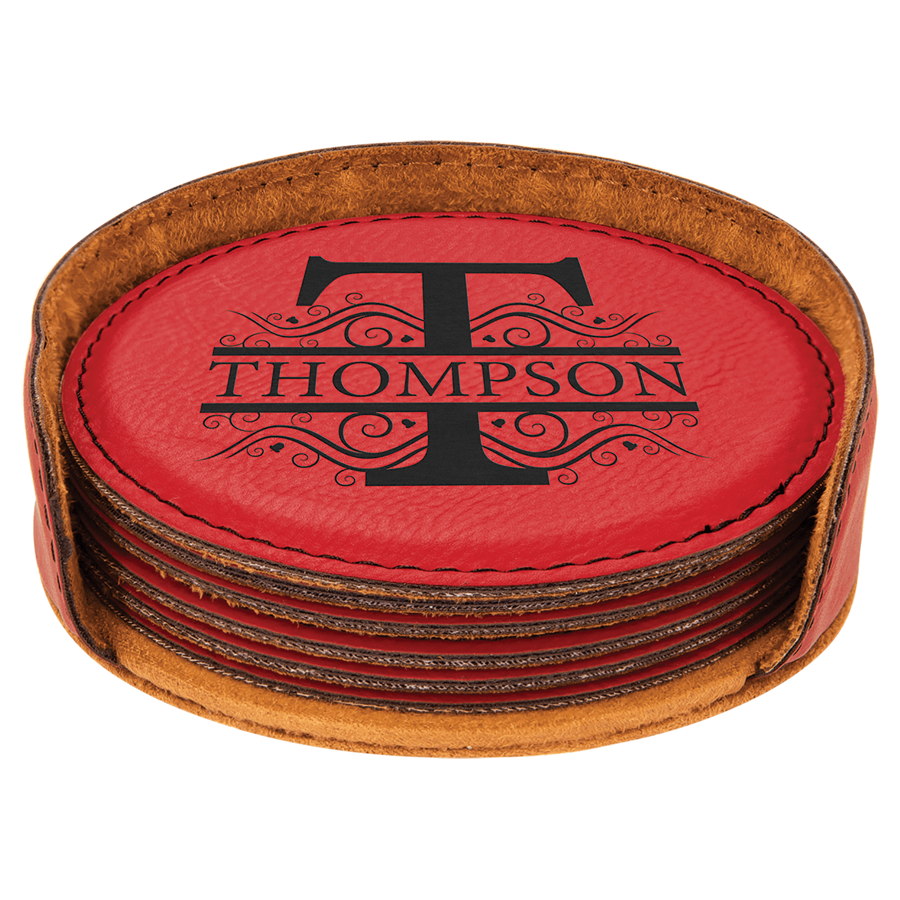 4" Round Laserable Leatherette 6 - Coaster Set - JDS