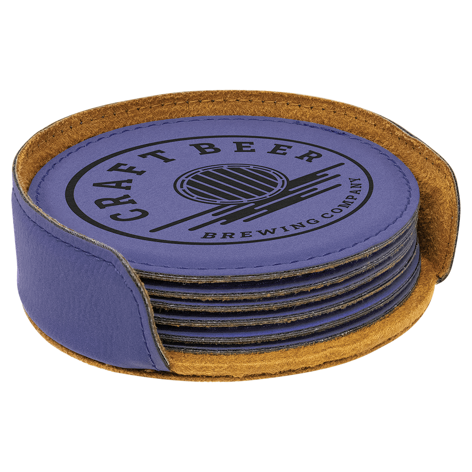 4" Round Laserable Leatherette 6 - Coaster Set - JDS